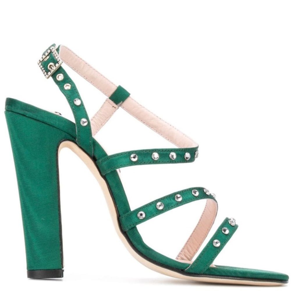 Leandra Medine Green Leather Studded Heels, New!